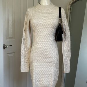 Cream cable knit mini sweater dress